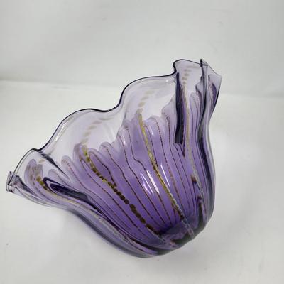 Signed M. Jordan 2008 Purple Ruffle Glass Bowl