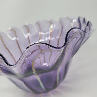 Signed M. Jordan 2008 Purple Ruffle Glass Bowl
