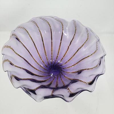 Signed M. Jordan 2008 Purple Ruffle Glass Bowl