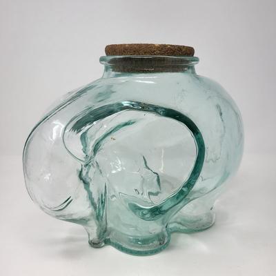 Green Tint Glass Elephant Jar With Cork Top