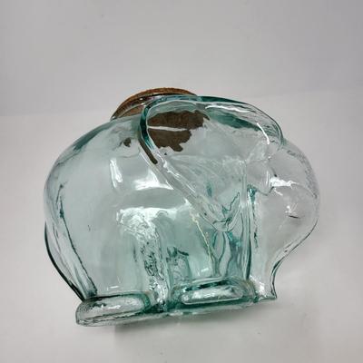 Green Tint Glass Elephant Jar With Cork Top