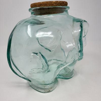 Green Tint Glass Elephant Jar With Cork Top