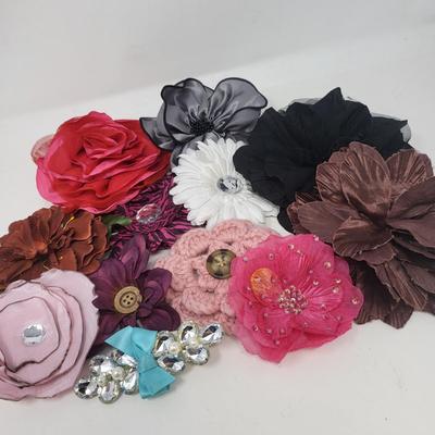Various Floral Brooches & Hair Barrettes