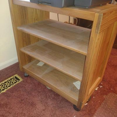 Wooden Media Stand with Wheels= Approx 28" x 16 1/2" x 28 1/2" Tall