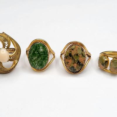 Vintage Burt Cassell Gold Filled Stone Rings (4)