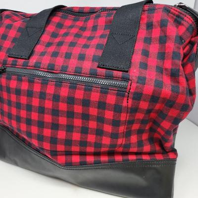 Lands End Red Black Checkered Weekender Tote Bag
