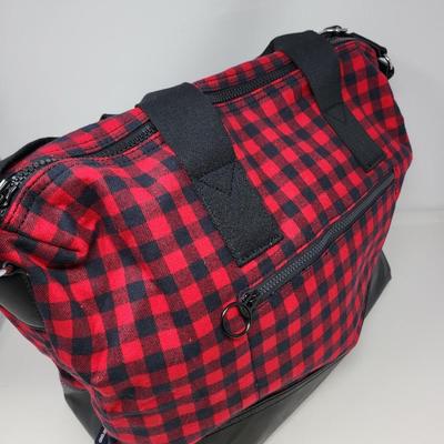 Lands End Red Black Checkered Weekender Tote Bag