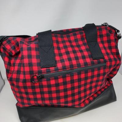 Lands End Red Black Checkered Weekender Tote Bag