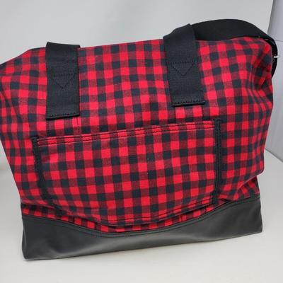 Lands End Red Black Checkered Weekender Tote Bag