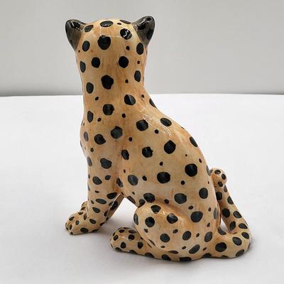 Vintage Pair Of Clay Ceramic Leopard Figurines