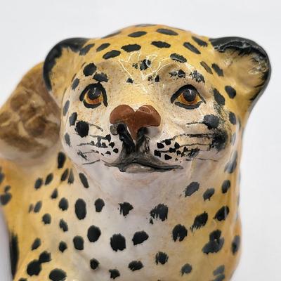 Vintage Pair Of Clay Ceramic Leopard Figurines