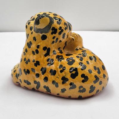 Vintage Pair Of Clay Ceramic Leopard Figurines