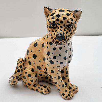 Vintage Pair Of Clay Ceramic Leopard Figurines