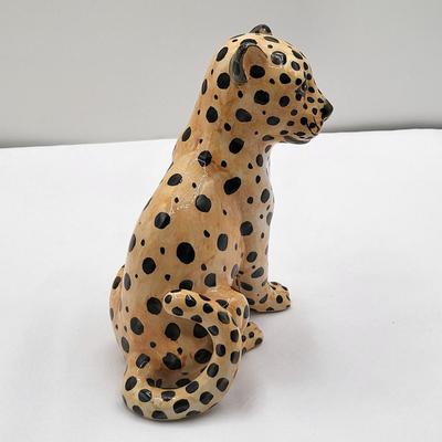 Vintage Pair Of Clay Ceramic Leopard Figurines