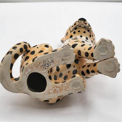 Vintage Pair Of Clay Ceramic Leopard Figurines