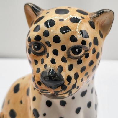Vintage Pair Of Clay Ceramic Leopard Figurines