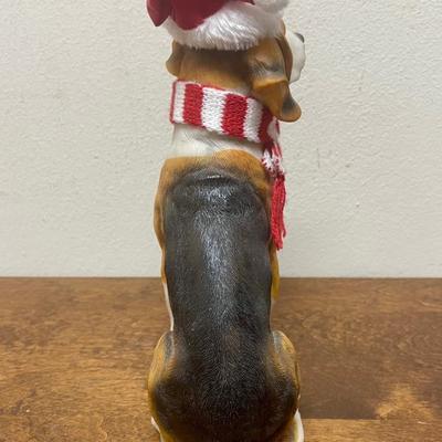 Beagle Dog Dressed In Santa Hat And Scarf