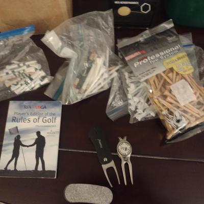 Collection of Golf Items- Assorted Balls, Tees, Booklet, Green Repair, etc.