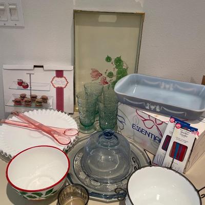 Fancy Glassbake, serving trays, covered dish