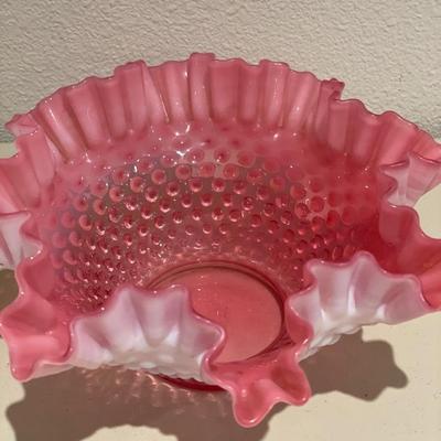 Hobnail cranberry bowl & fruit decor