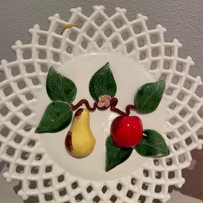 Hobnail cranberry bowl & fruit decor