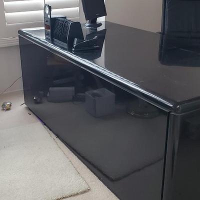 Custom Black Lacquer Desk and Credenza and Chair & Everything on top