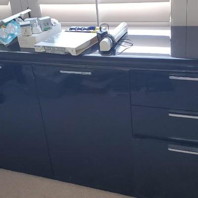Custom Black Lacquer Desk and Credenza and Chair & Everything on top