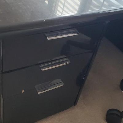 Custom Black Lacquer Desk and Credenza and Chair & Everything on top