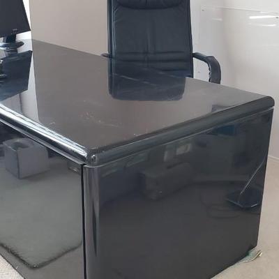 Custom Black Lacquer Desk and Credenza and Chair & Everything on top