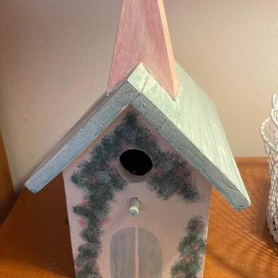 Small seat with bird house and cards