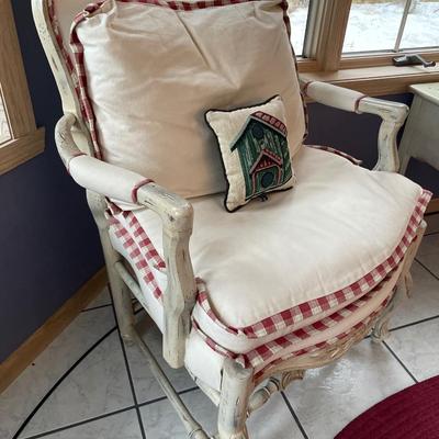 Cream with red gingham trim