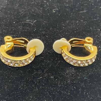 Gold Tone and Rhinestone Clip In Earrings