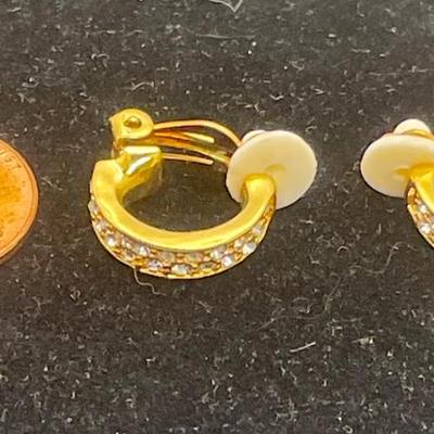 Gold Tone and Rhinestone Clip In Earrings