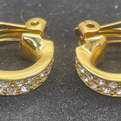Gold Tone and Rhinestone Clip In Earrings