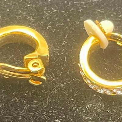Gold Tone and Rhinestone Clip In Earrings