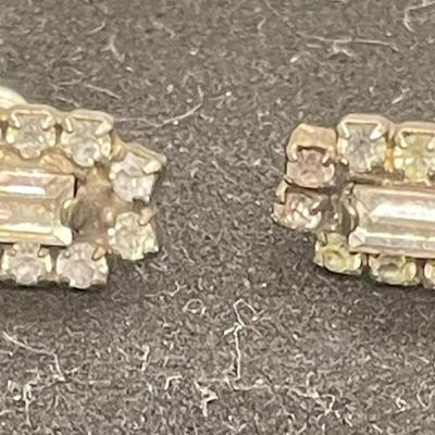 Silver-tone Pierced Ear Earrings with Rhinestones