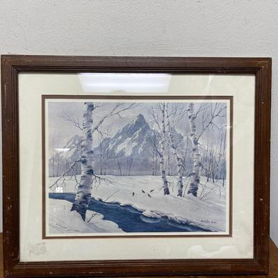 Birch Trees and River in Winter: Numbered and Signed by the artist