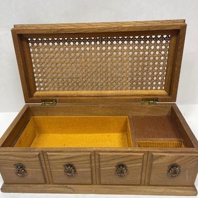 Vintage Mele Wooden Jewelry Dresser Music Box Cane Top Chest Made In Japan