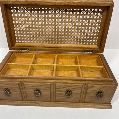 Vintage Mele Wooden Jewelry Dresser Music Box Cane Top Chest Made In Japan