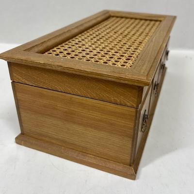 Vintage Mele Wooden Jewelry Dresser Music Box Cane Top Chest Made In Japan