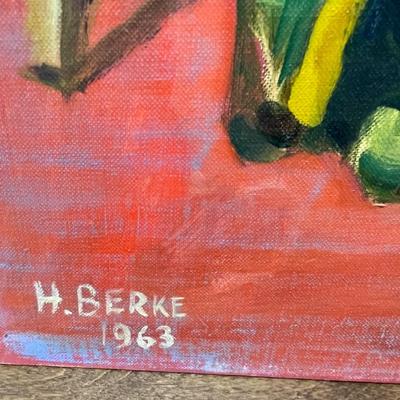 Vintage Painting: H. Berke Oil on Canvas - Still Life of Chinese Figures