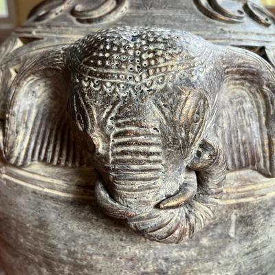Large Floor Vase with Elephant Heads in a Vintage Terracotta Finish Plus More (SR-RG)