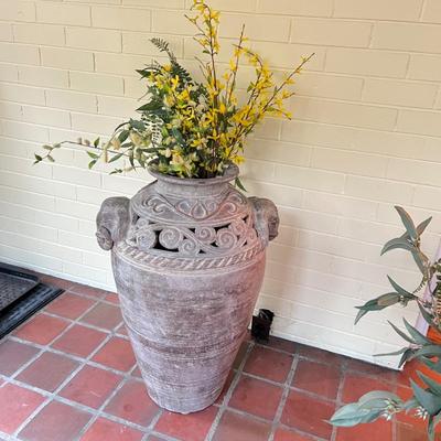 Large Floor Vase with Elephant Heads in a Vintage Terracotta Finish Plus More (SR-RG)
