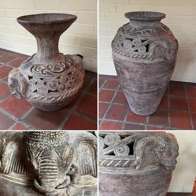 Large Floor Vase with Elephant Heads in a Vintage Terracotta Finish Plus More (SR-RG)