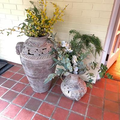 Large Floor Vase with Elephant Heads in a Vintage Terracotta Finish Plus More (SR-RG)