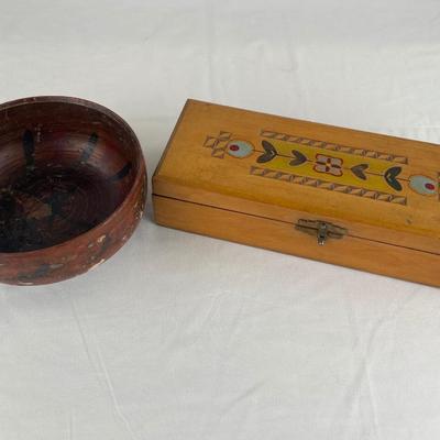 Painted wood box and bowl