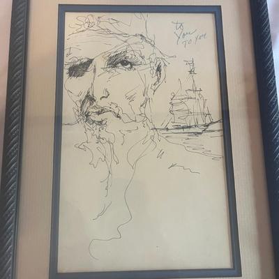 Framed Drawing on Back of New Orleans 'Maxcy's Coffee Pot Restaurant' Menu (B2-MG)