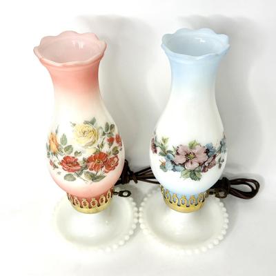 Set of 2 Beautiful Pink and Blue Hurricane Lamps