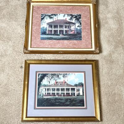 Set of 2 Framed South Louisiana Plantation Portrait Prints by NOLA Artist James Kendrick III