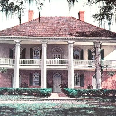 Set of 2 Framed South Louisiana Plantation Portrait Prints by NOLA Artist James Kendrick III